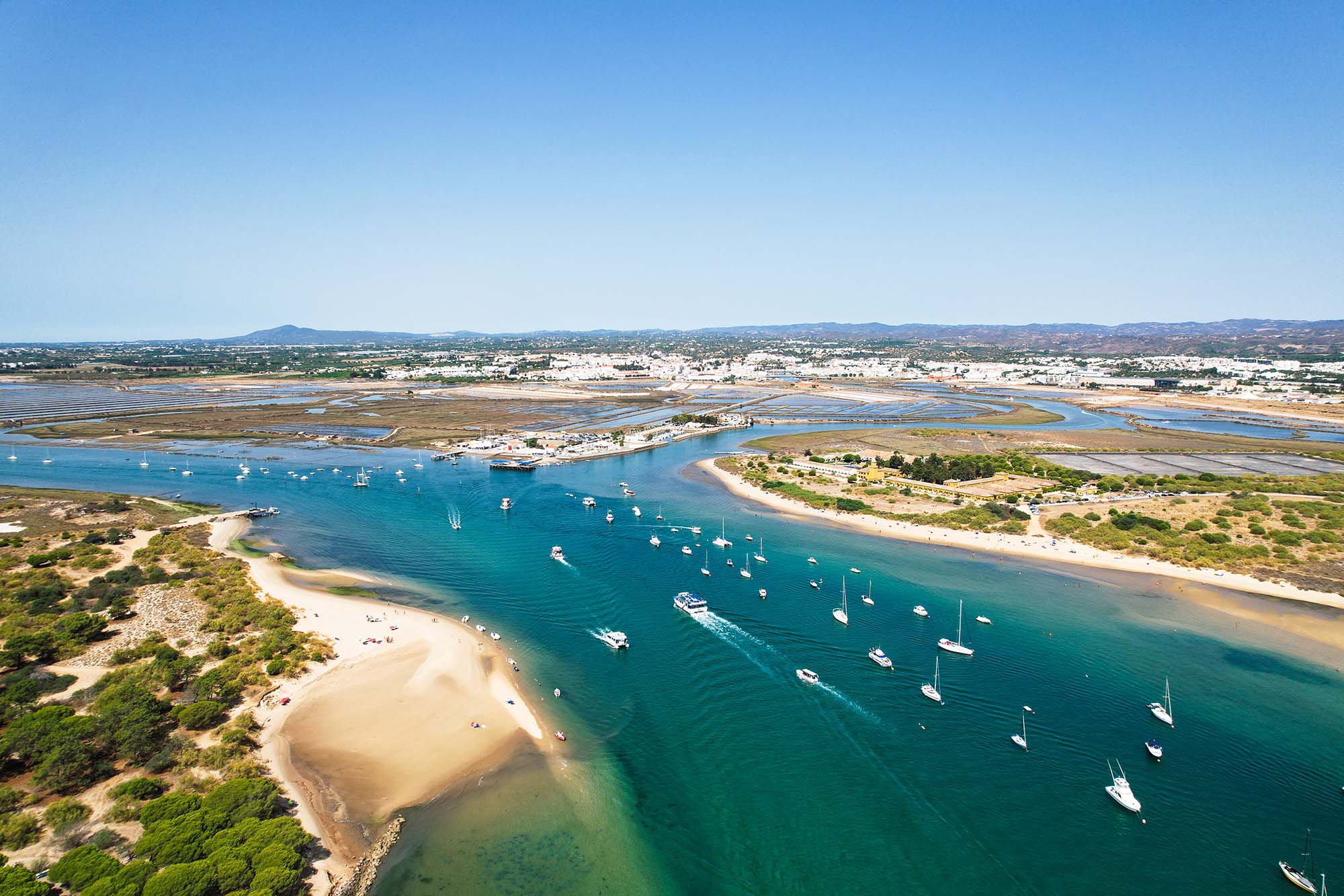 Aerial view of the Tavira Island beach, a tropical island near the town of Tavira