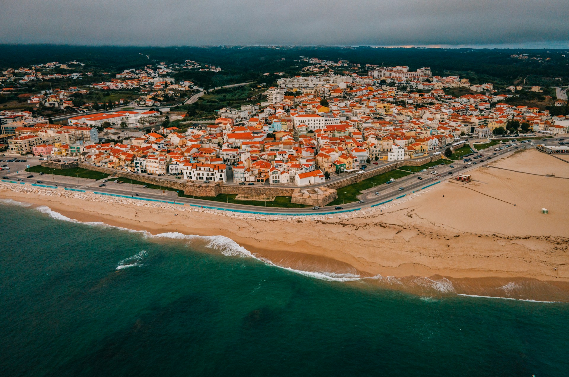 Aerial view of Figueira da Foz and the beach in Portugal
