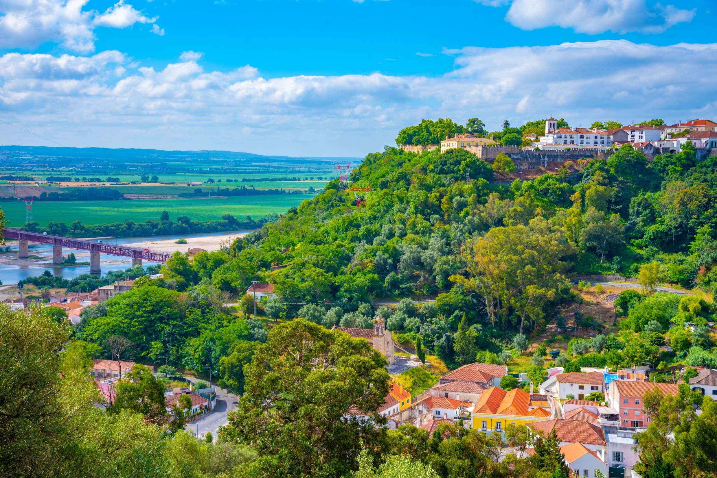 The Medieval Santarém Castle, situated on a hill overlooking the Tajo river in Portugal