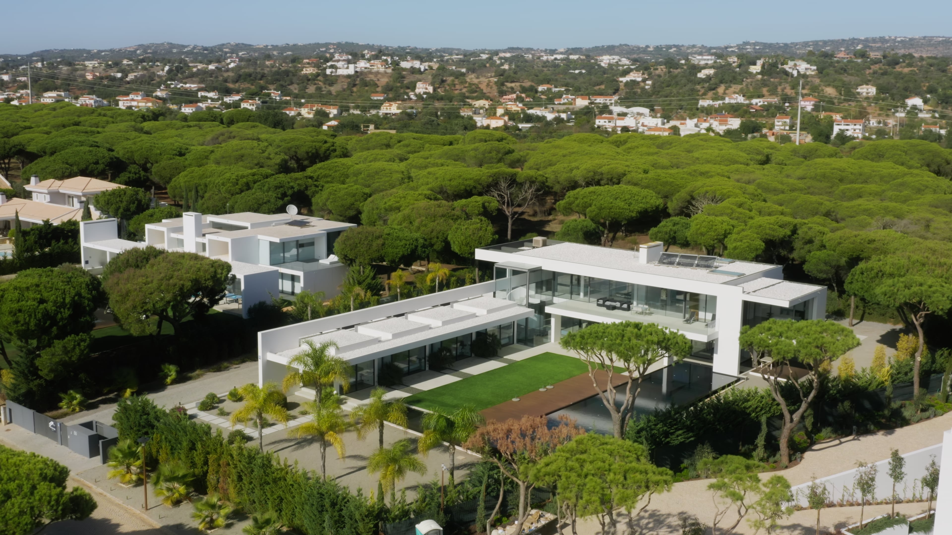 Aerial view of modern luxurious villas in Algarve, Portugal 