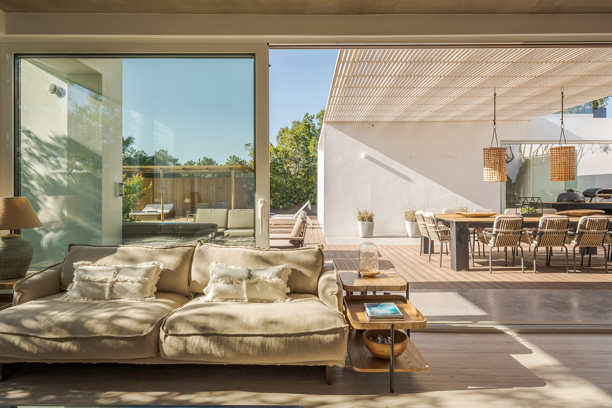 Modern villa with pool and deck with interior and exterior views in Portugal