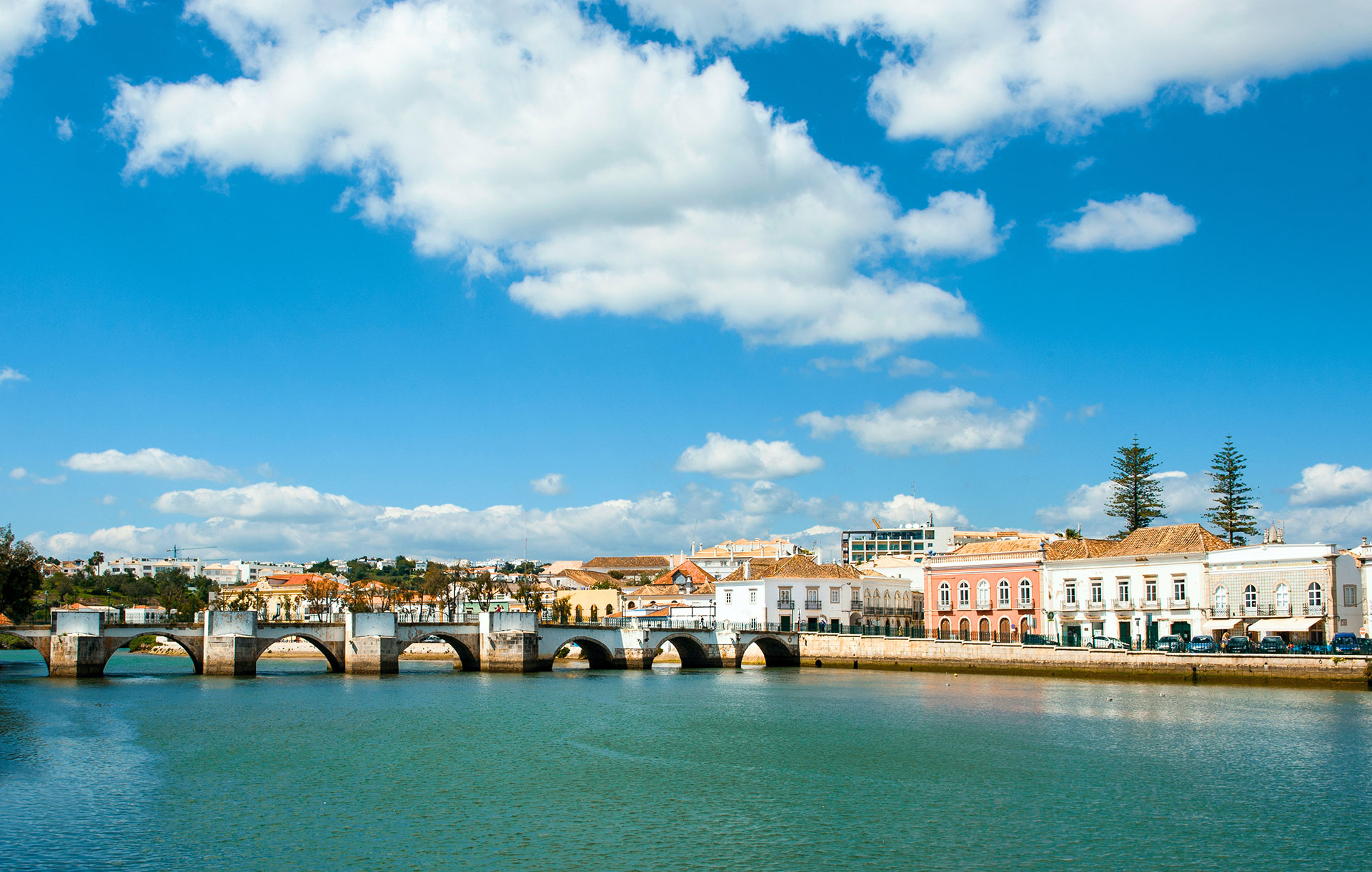Beautiful cityscape of historic Tavira on the Gilao river, in Eastern Algarve