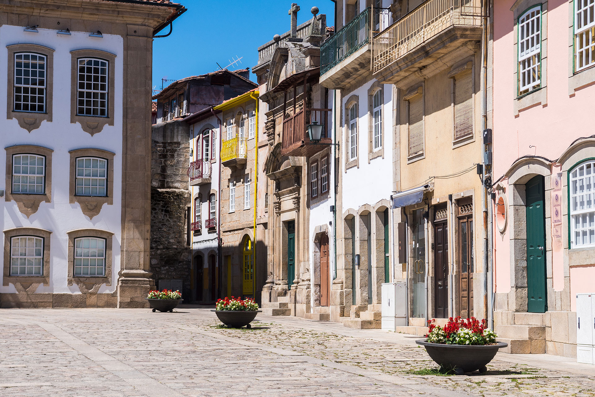 Streets in Chaves' old town in Portugal