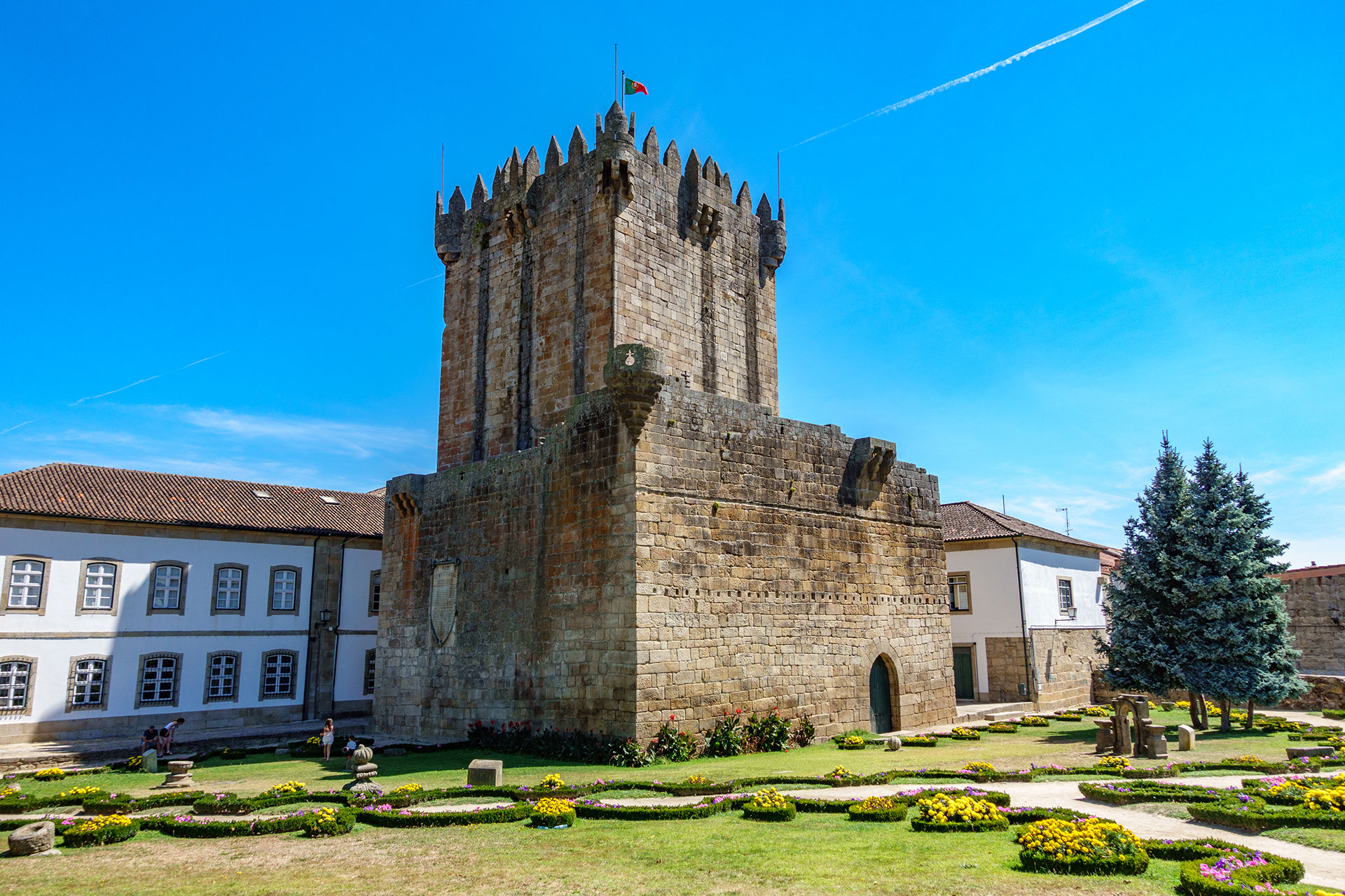 View of the old tower castle and gardens in Chaves Portugal