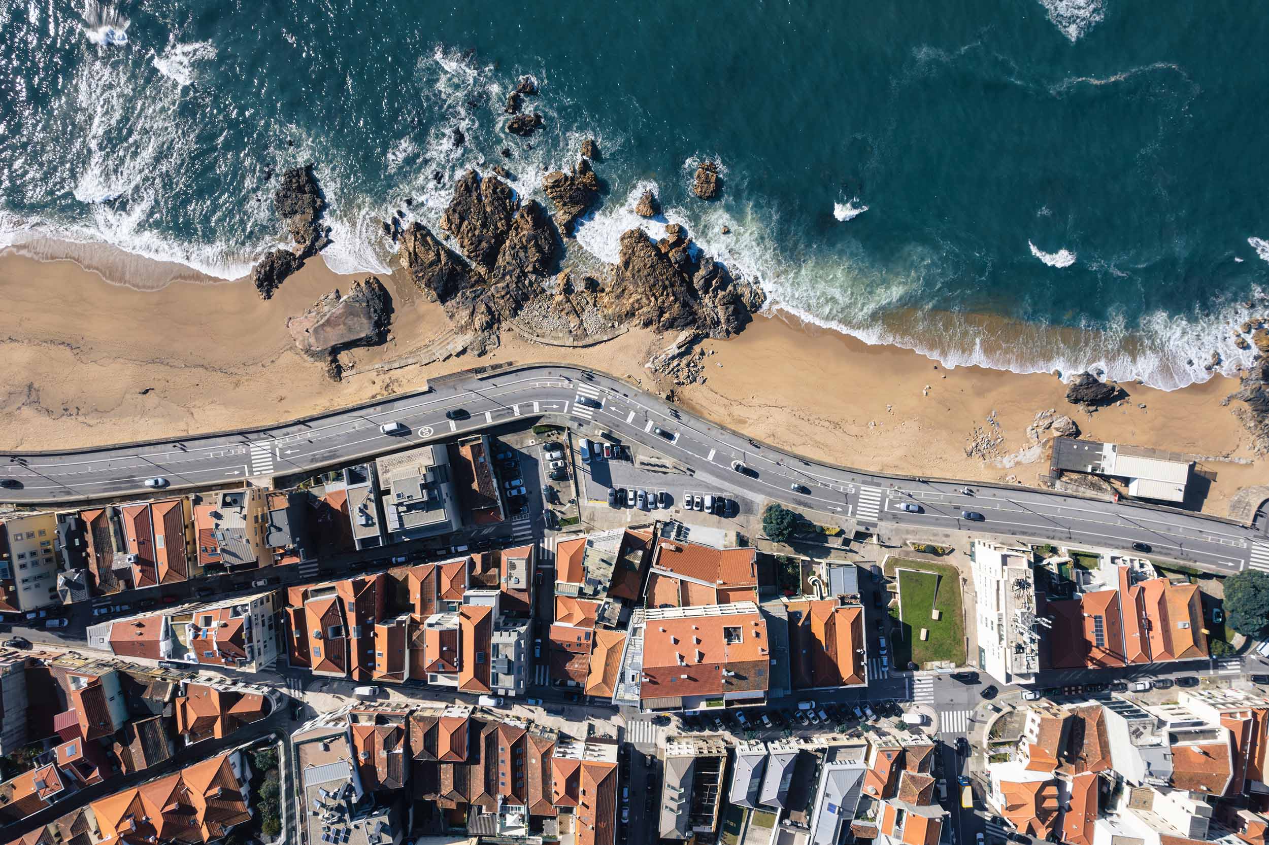 Aerial Landscape of Foz Do Douro Beach and Ocean, Porto