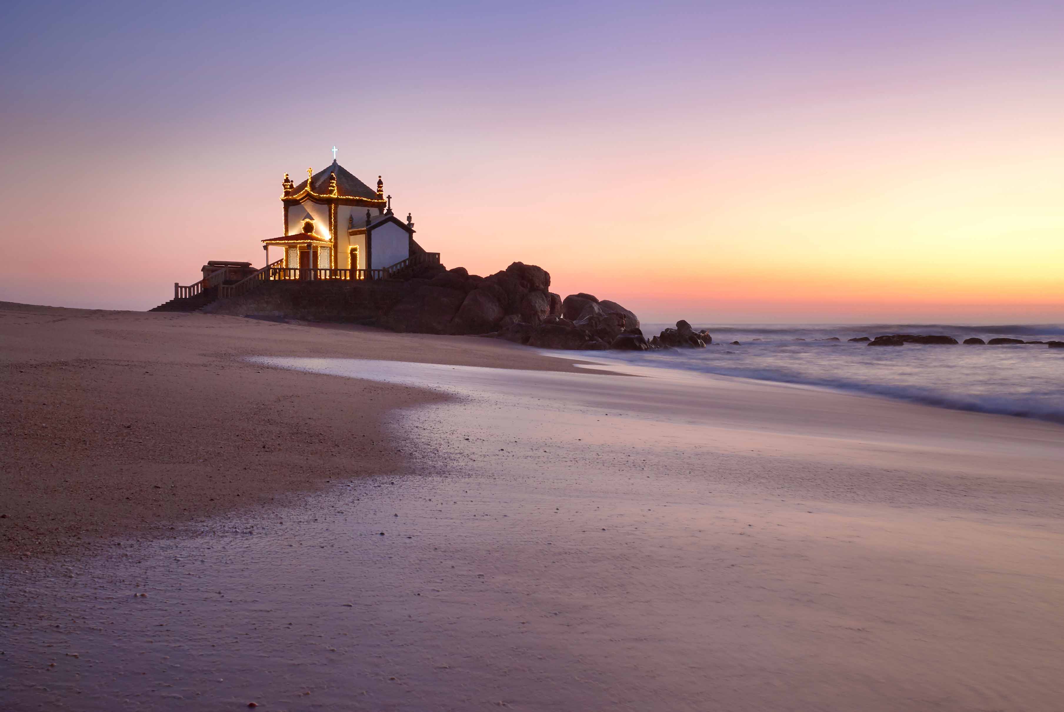 Church of Senhor da Pedra on the beach of Miramar in Portugal