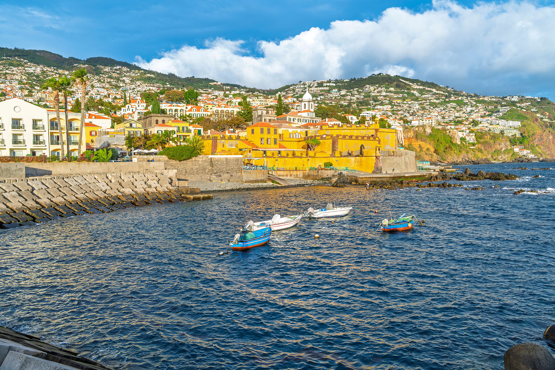 View of the ocean and city of Funchal in Madeira, Portugal