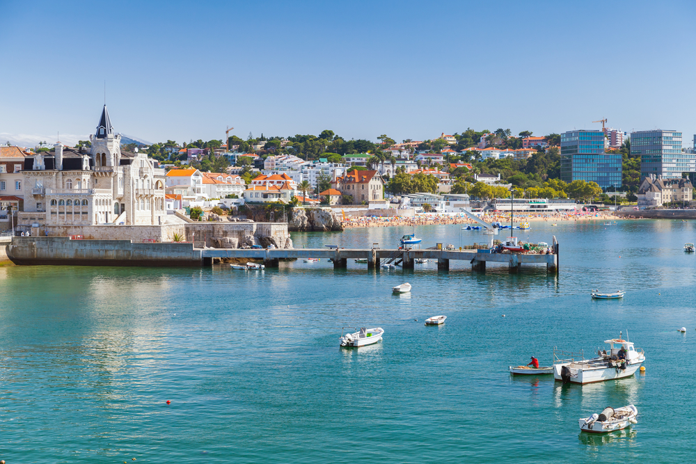View across Cascais harbour and beach