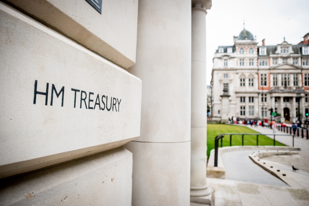 Exterior of HM Treasury building in London