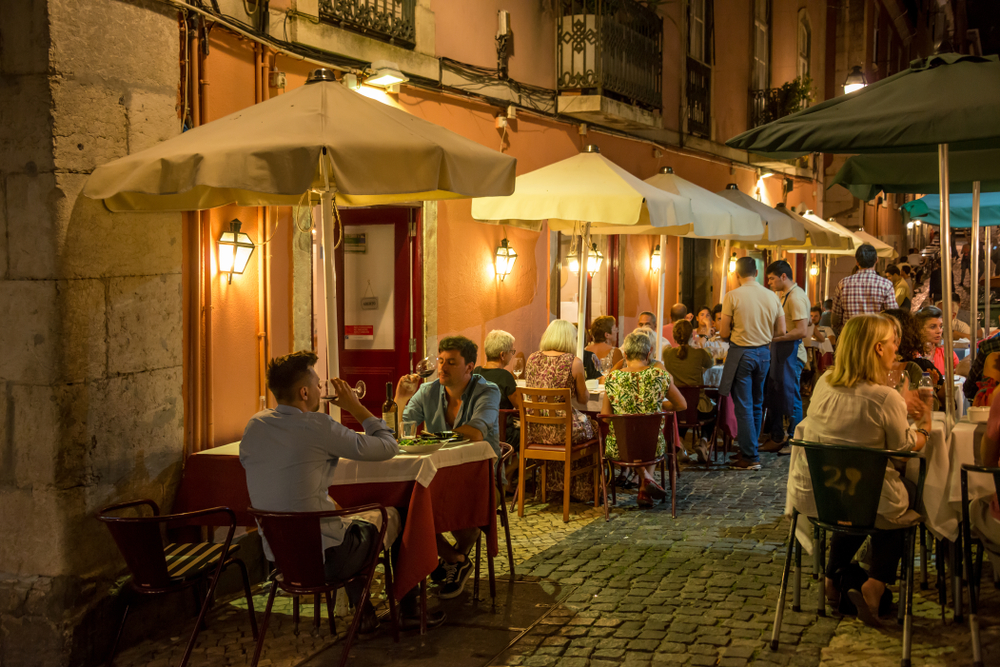 Nightlife in the terraces of bars and restaurants in the upper area of Porto