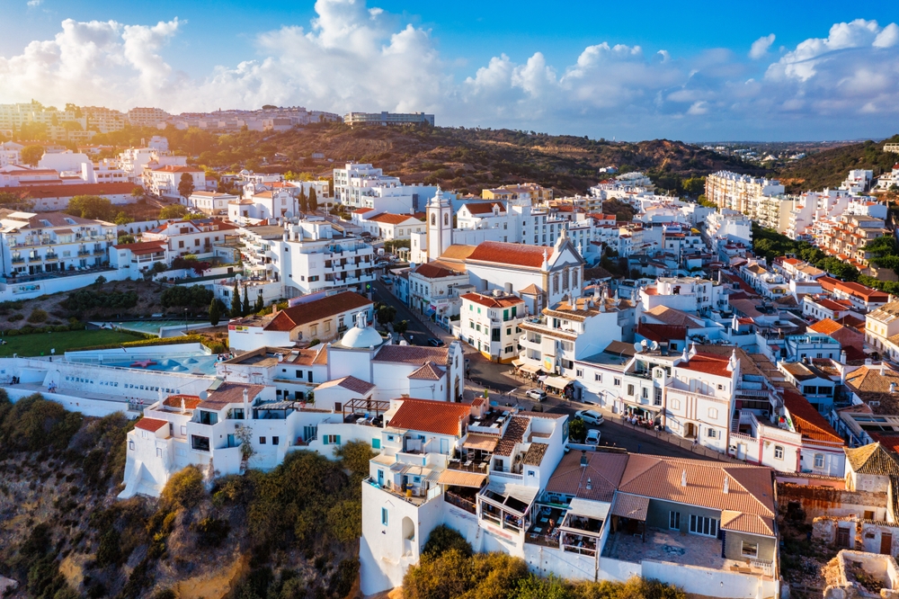 Aerial view of a town in the Algarve Portugal