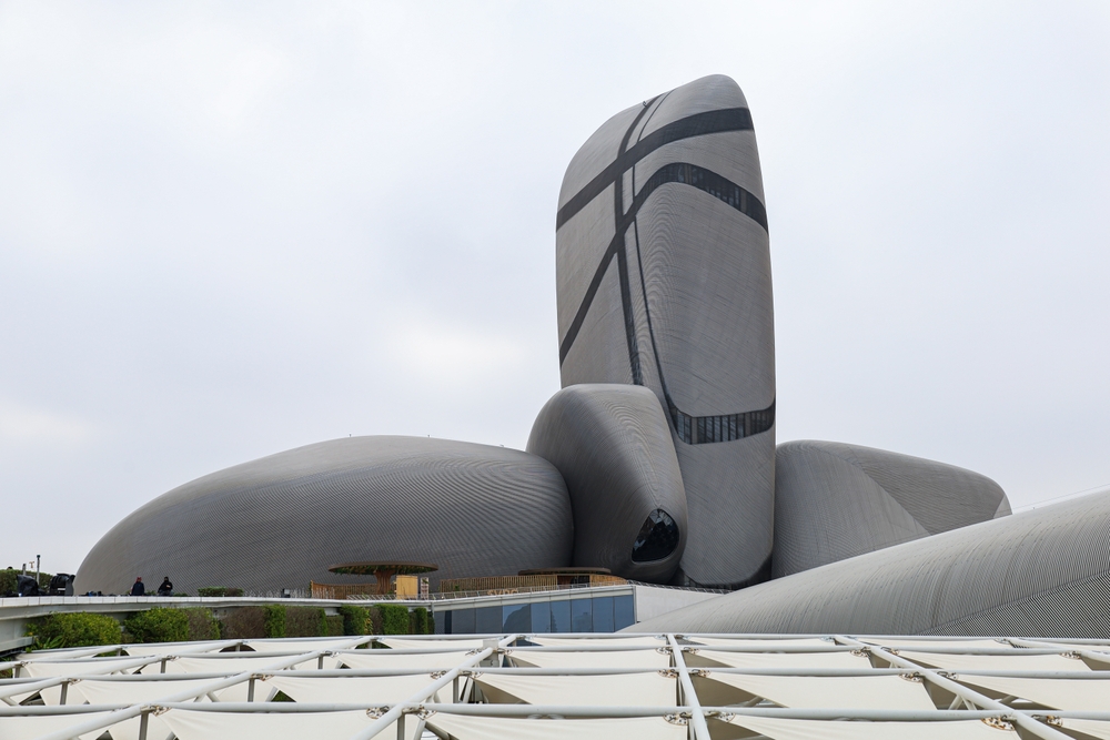The King Abdulaziz Center for World Culture, a futuristic grey building in Dhahran