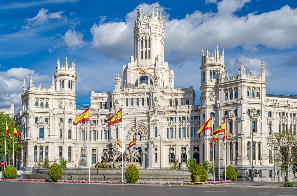 View of the iconic Palacio de Cibeles in Madrid, Spain