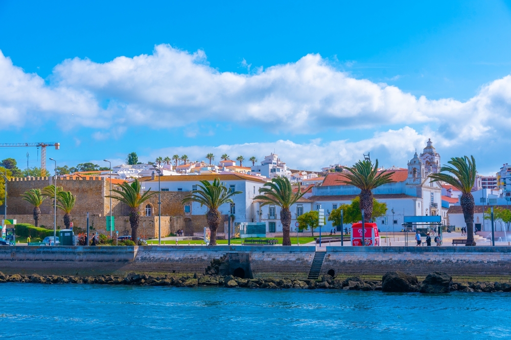 Scenic view of the historic town of Lagos, Portugal, from the waterfront promenade