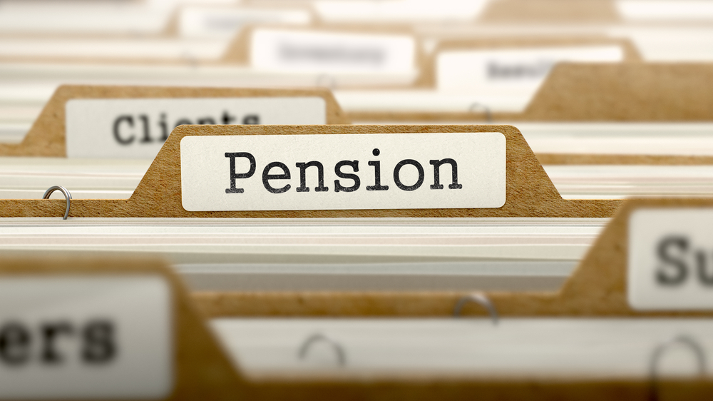 A labelled file tab reading 'Pension' rests among other business folders