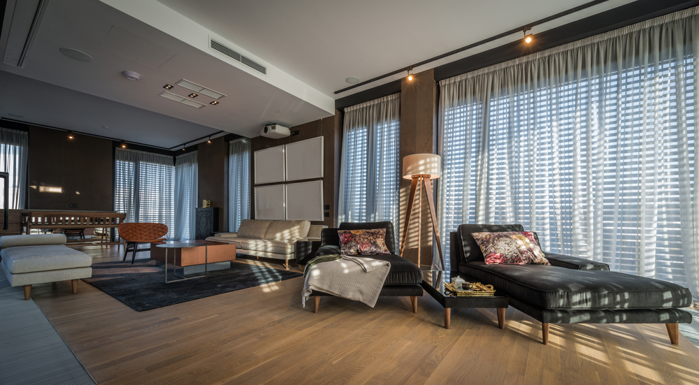 Interior of a living room in a luxury penthouse apartment