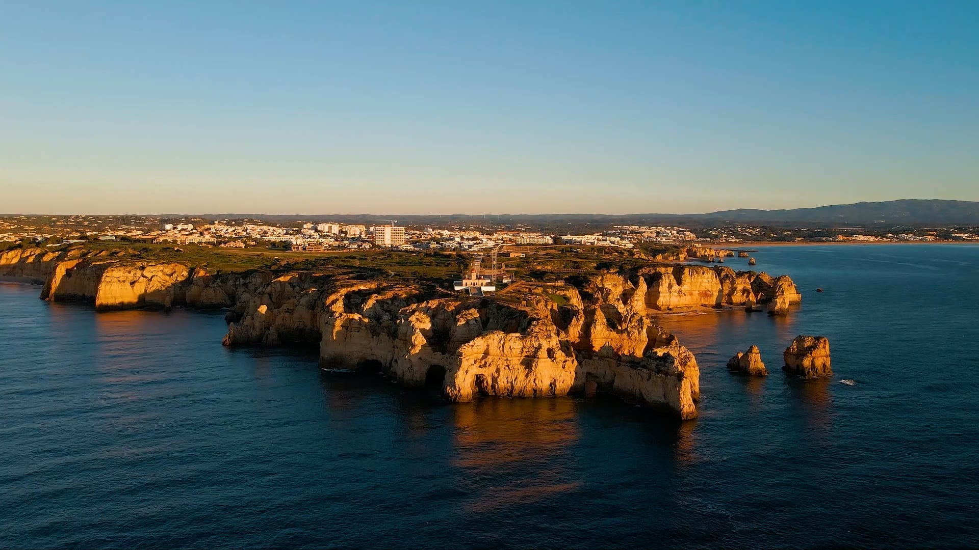 Panoramic view of the rocky clifftops of Ponta da Piedade, near Lagos, in the Algarve