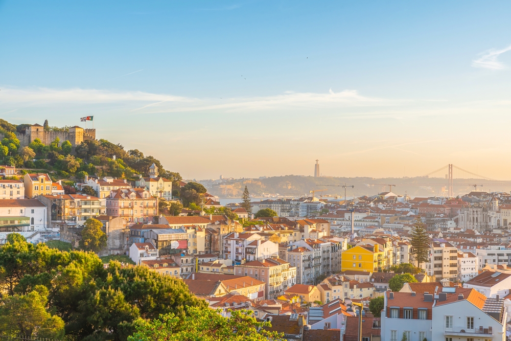 Lisbon skyline in the morning, view over iconic Portuguese city