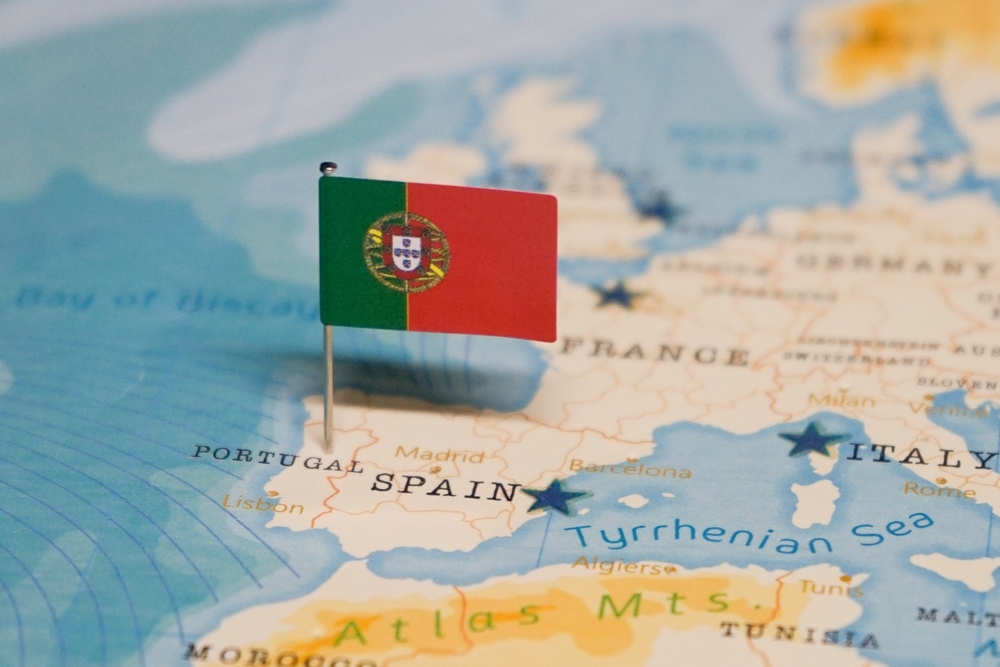 Portugal flag on top of a map of Europe