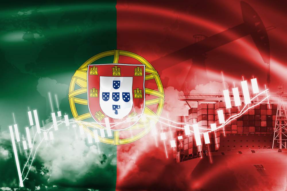Portugal flag with stock tracking chart