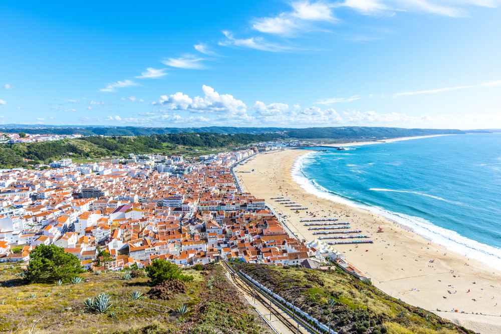 Aerial view over Nazare in Portugal's Silver Coast