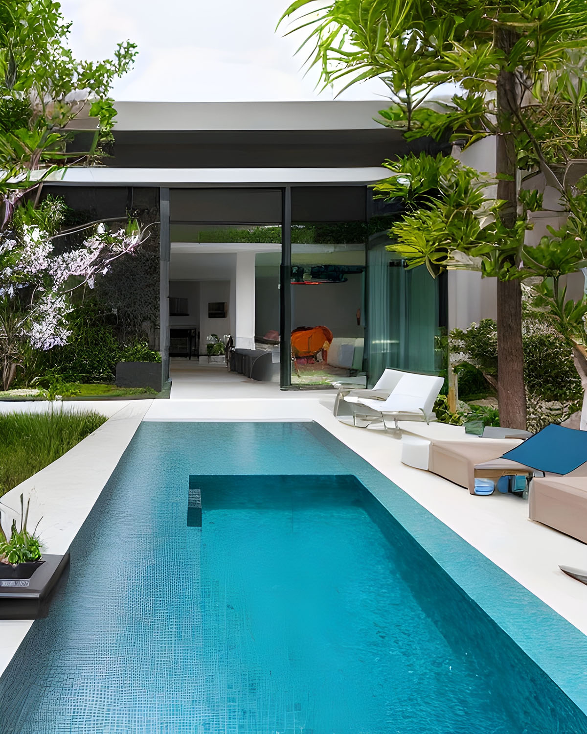 Luxury modern villa with private swimming pool and garden landscape
