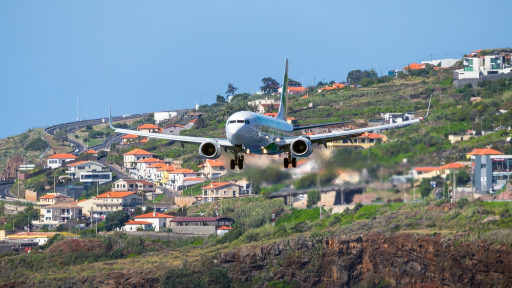 Plane taking off from airport in Portugal