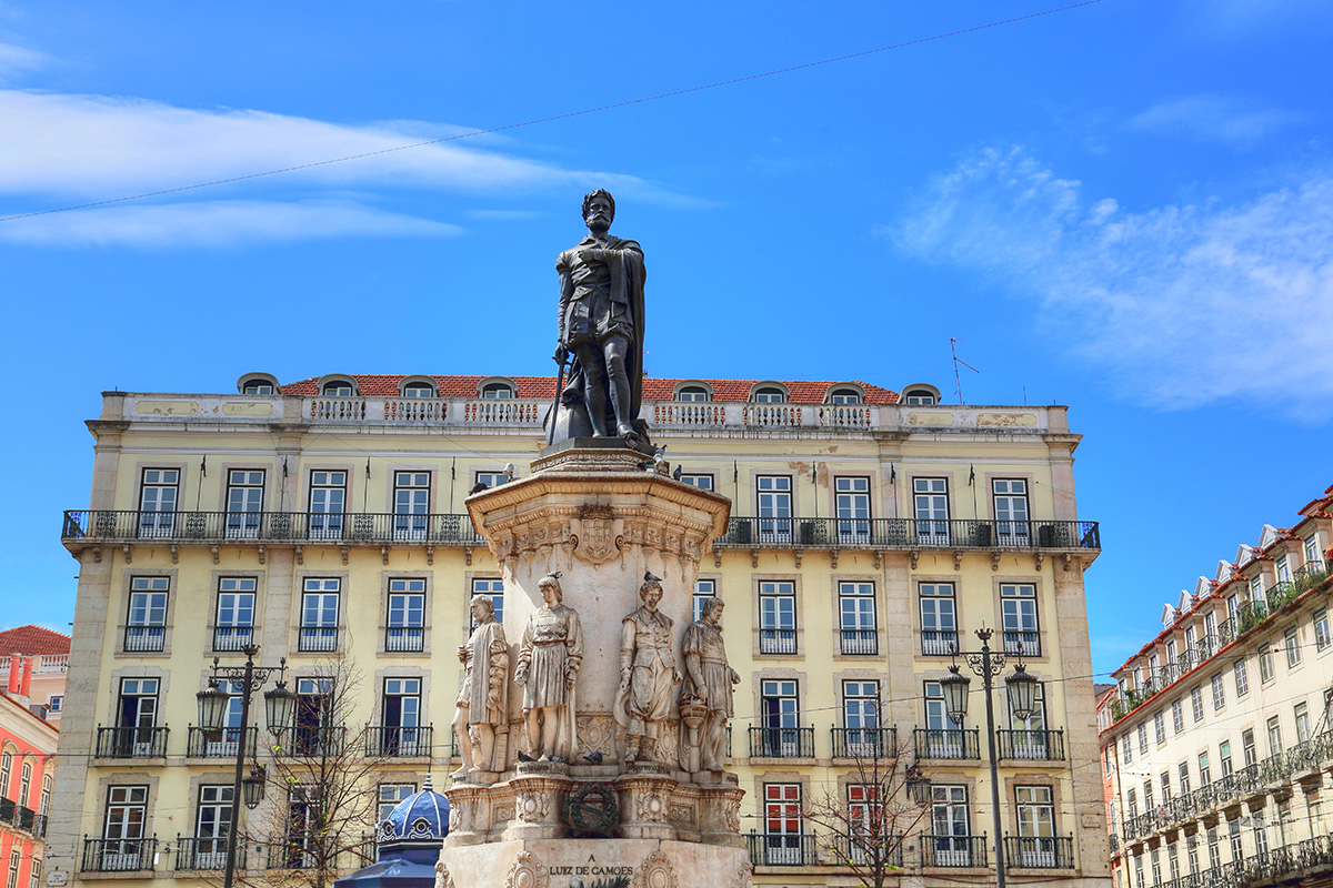 Statue of Luís de Camões in Praça Luís de Camões, a historic square in Lisbon, Portugal