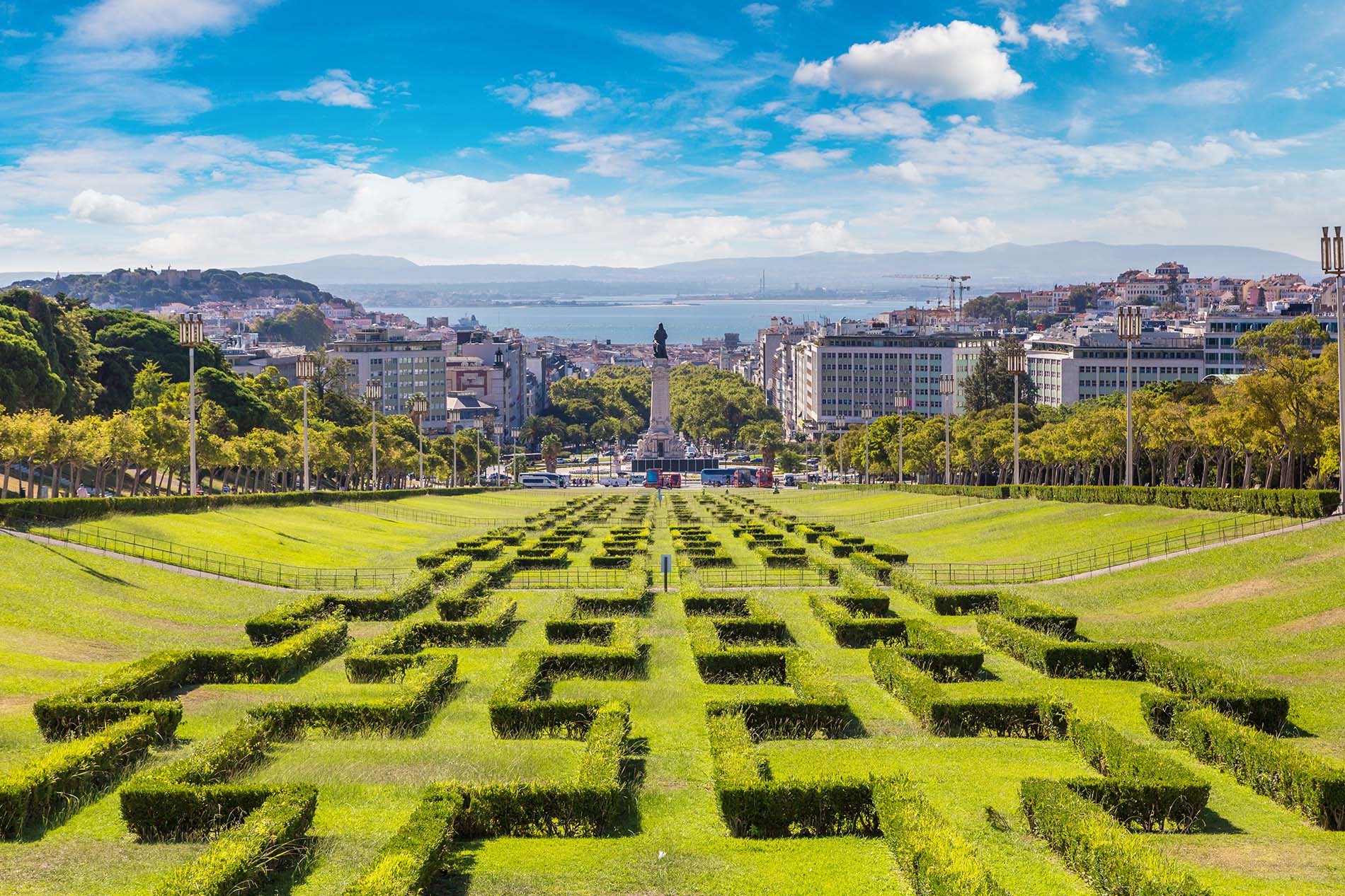 Eduardo VII park in Lisbon on a beautiful summer day, Portugal