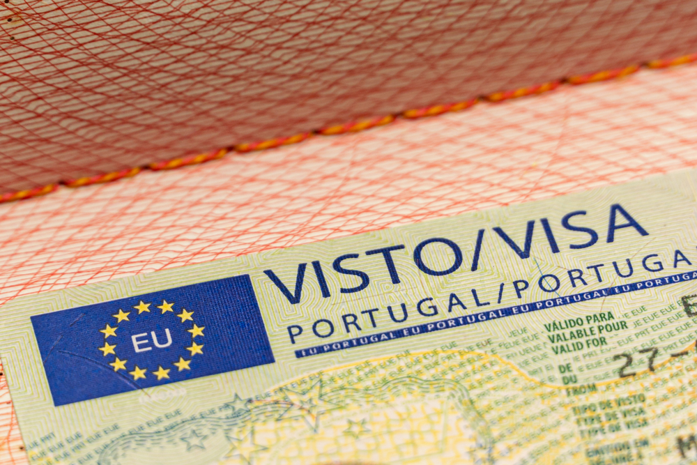 Close up of a Portugal visa with the EU logo