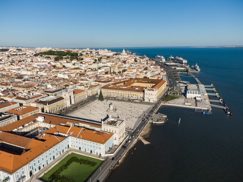 View over Lisbon and the ocean on a sunny day