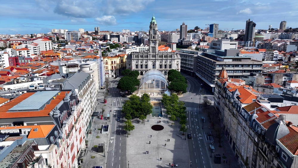 Aerial view over Porto in Portugal 