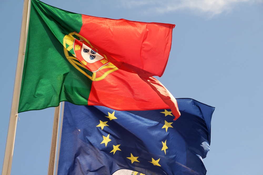 Portugal flag and EU flag