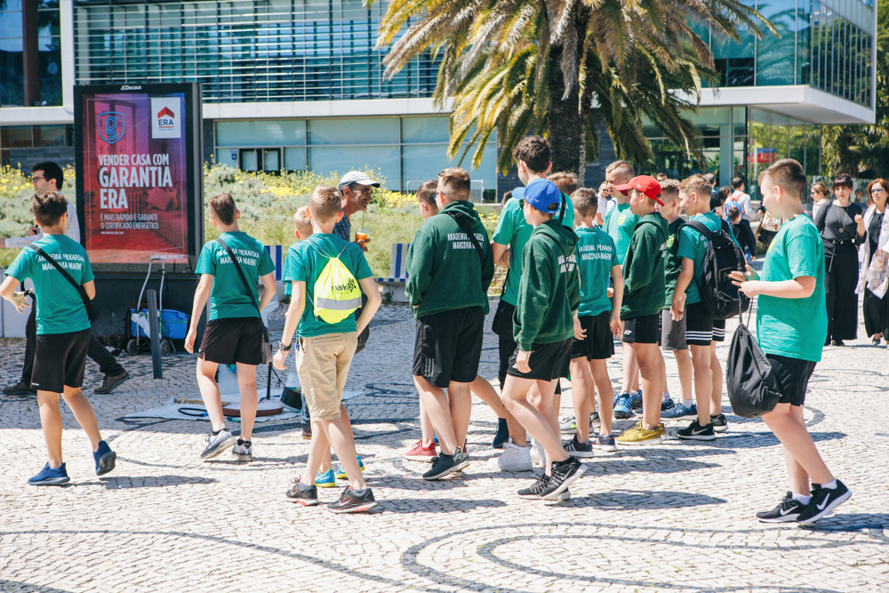 Group of students on a school trip in Portugal