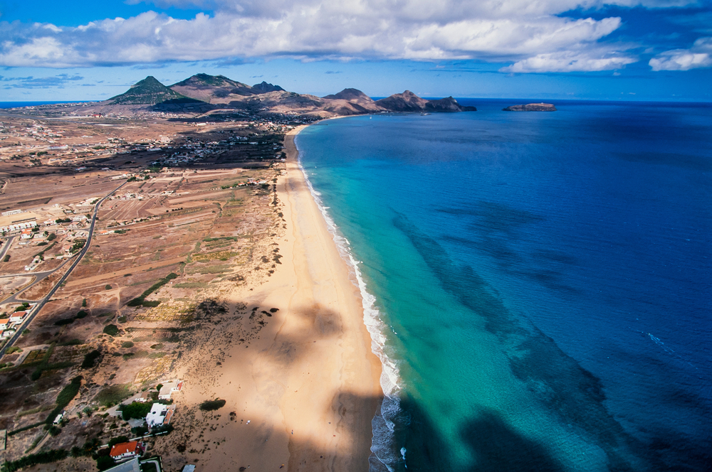 Aerial view over stretch of Portuguese beach and ocean
