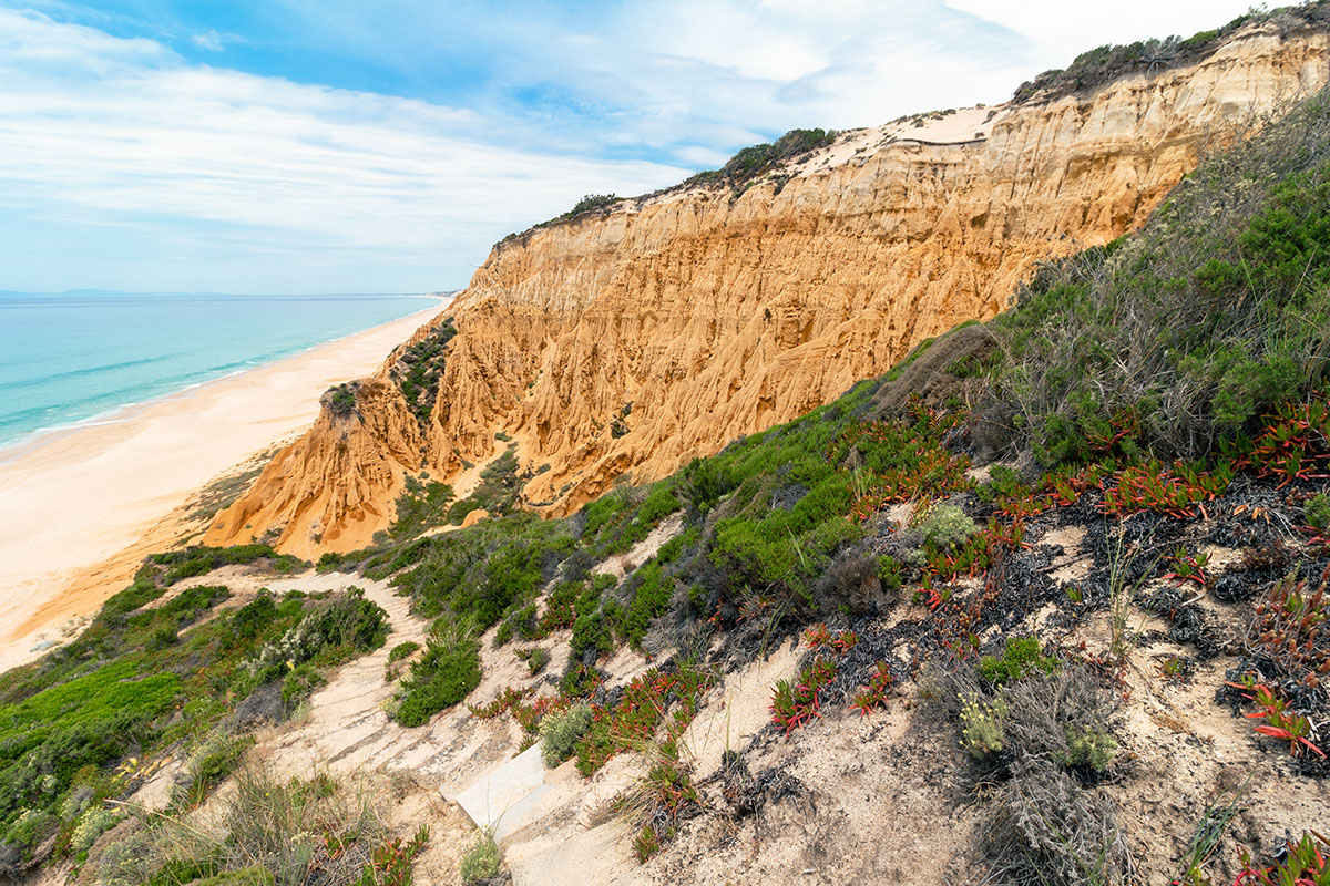 Seascape in the Natural Park Arriba Fossil of Caparica during summer