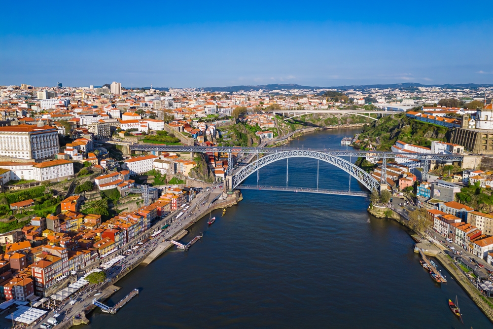 Aerial view of Porto and River Douro in Portugal
