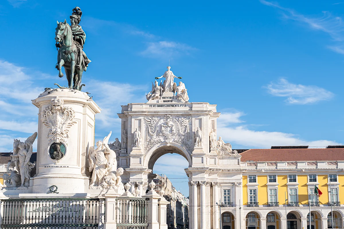 Praça do Comércio square in Lisbon showcasing the Rua Augusta Arch and King José I statue