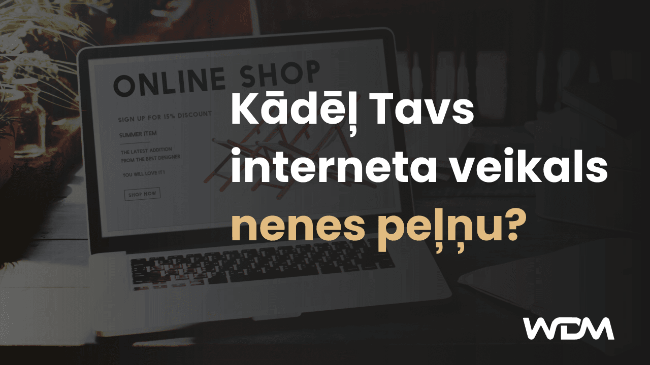E-komercijas raksta attēls ar tekstu "Kādēļ Tavs interneta veikals nenes peļņu?"