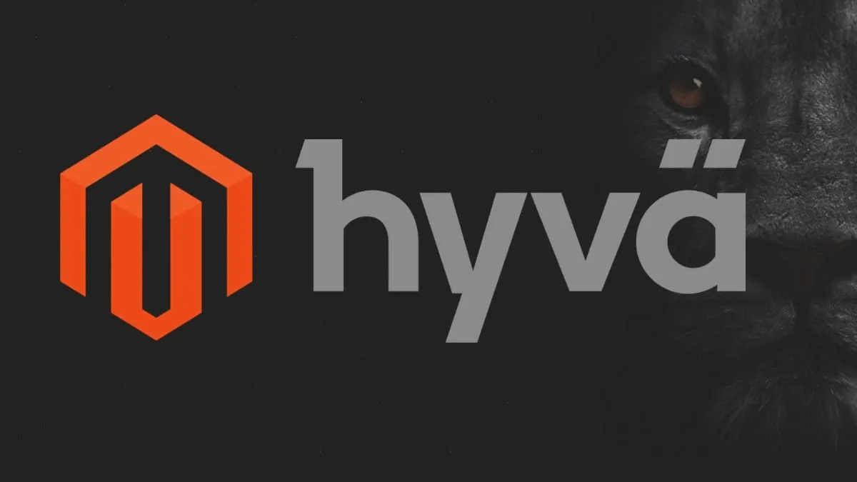 E-commerce article thumbnail displaying "Hyvä" next to the Magento logo