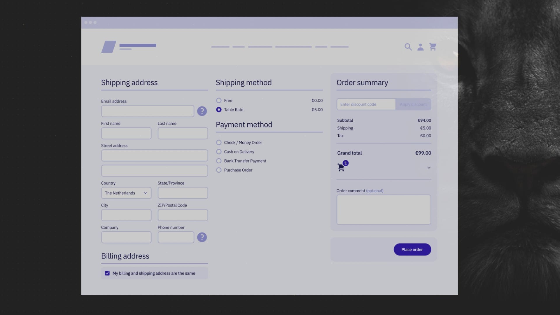 E-commerce article thumbnail displaying the Magento Hyvä Theme Checkout page