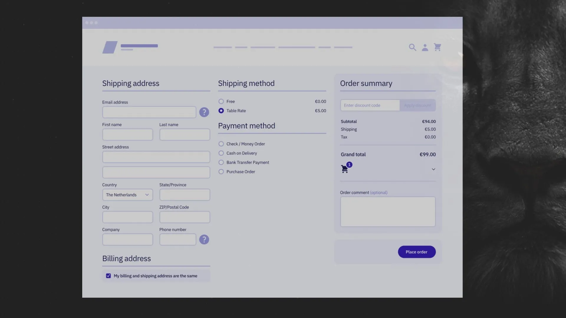 E-commerce article thumbnail displaying the Magento Hyvä Theme Checkout page