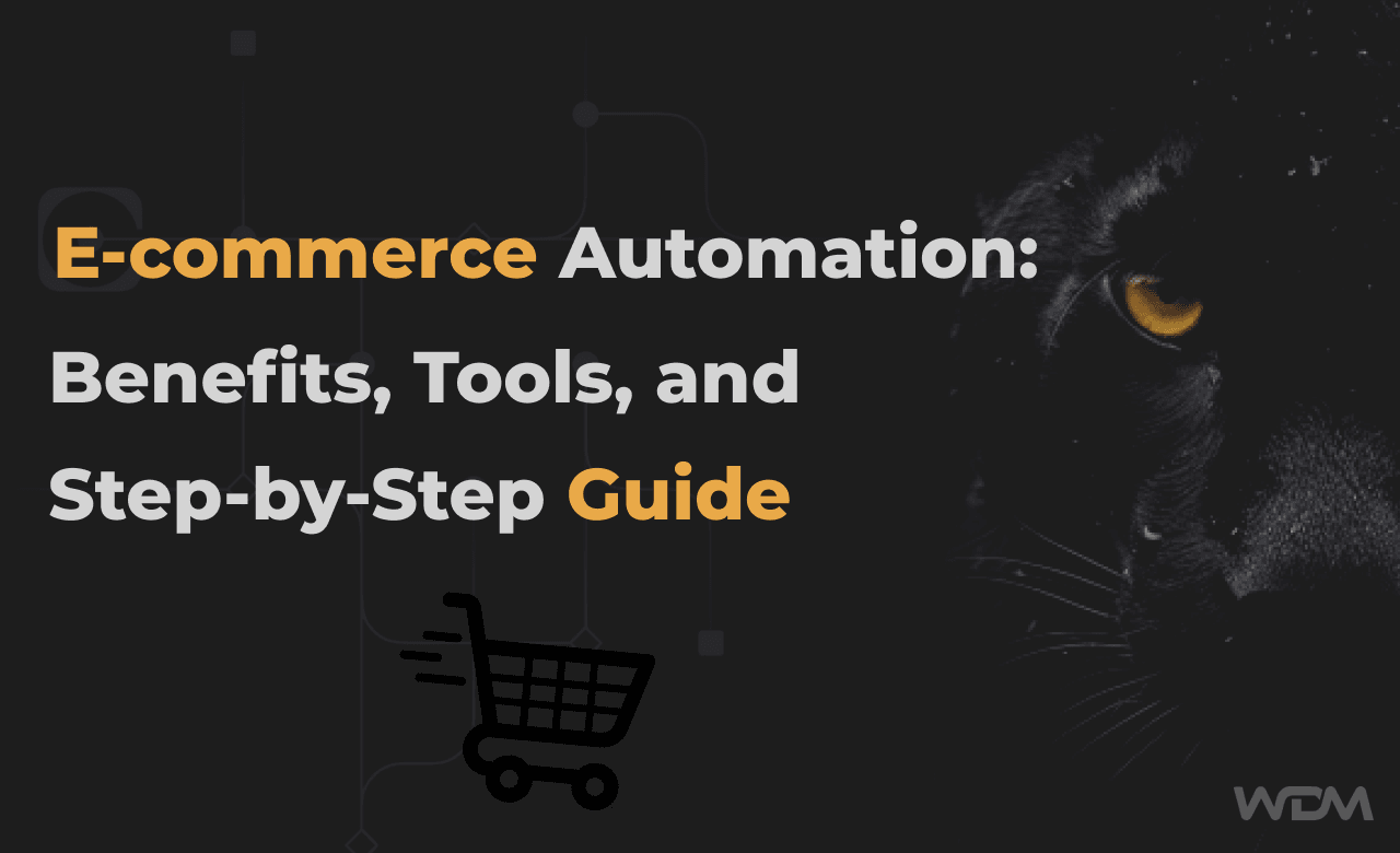 E-commerce article thumbnail with the caption "E-commerce Automation: Benefits, Tools, and Step-by-Step Guide"