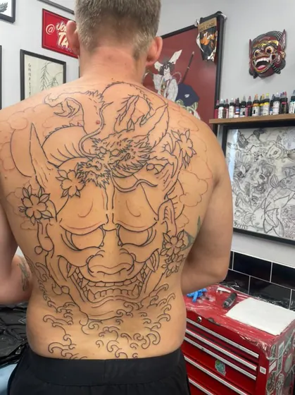 Hannya back piece, still in outline