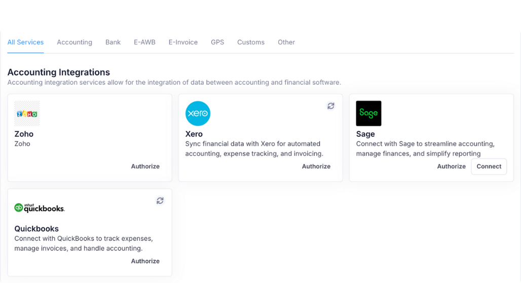 integrations options in modaltrans