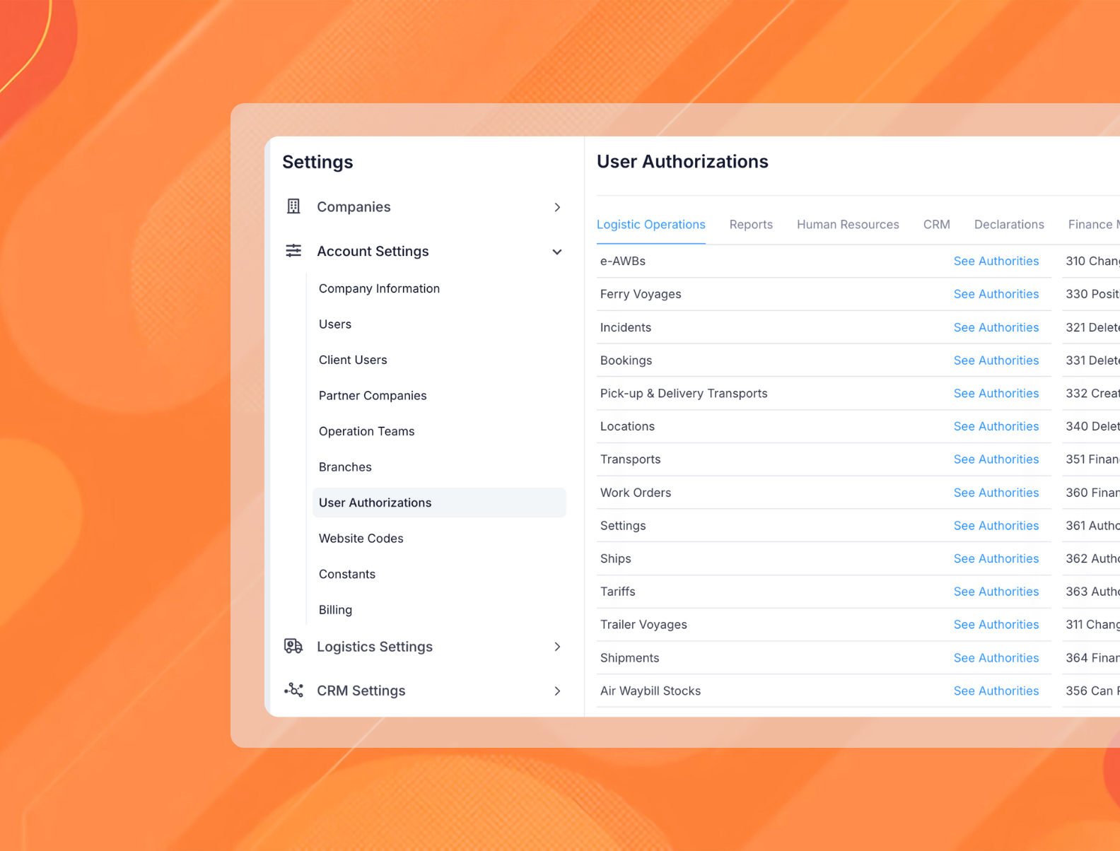 user authorizations logistics software
