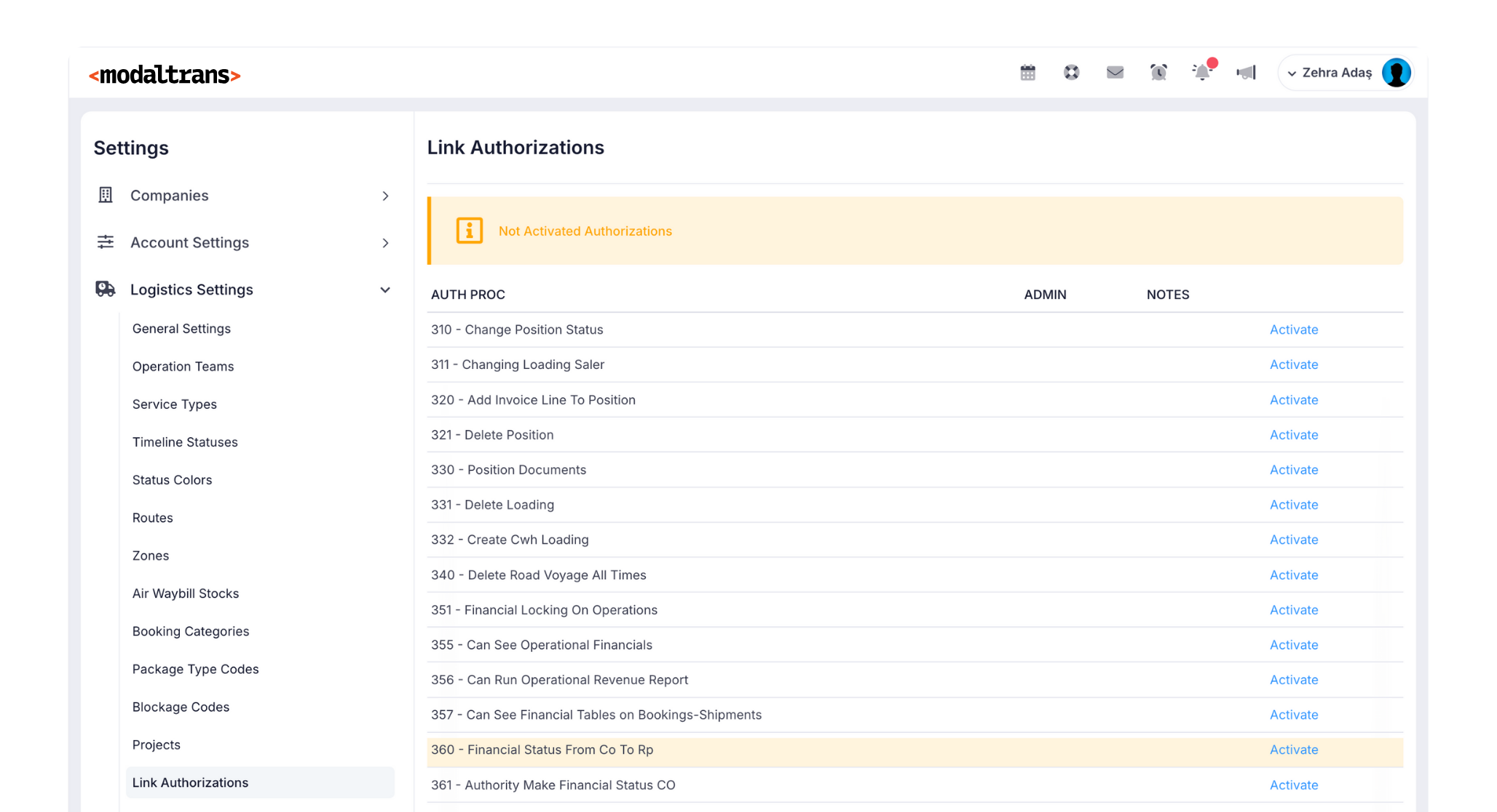 modaltrans authorizations for big logistics companies