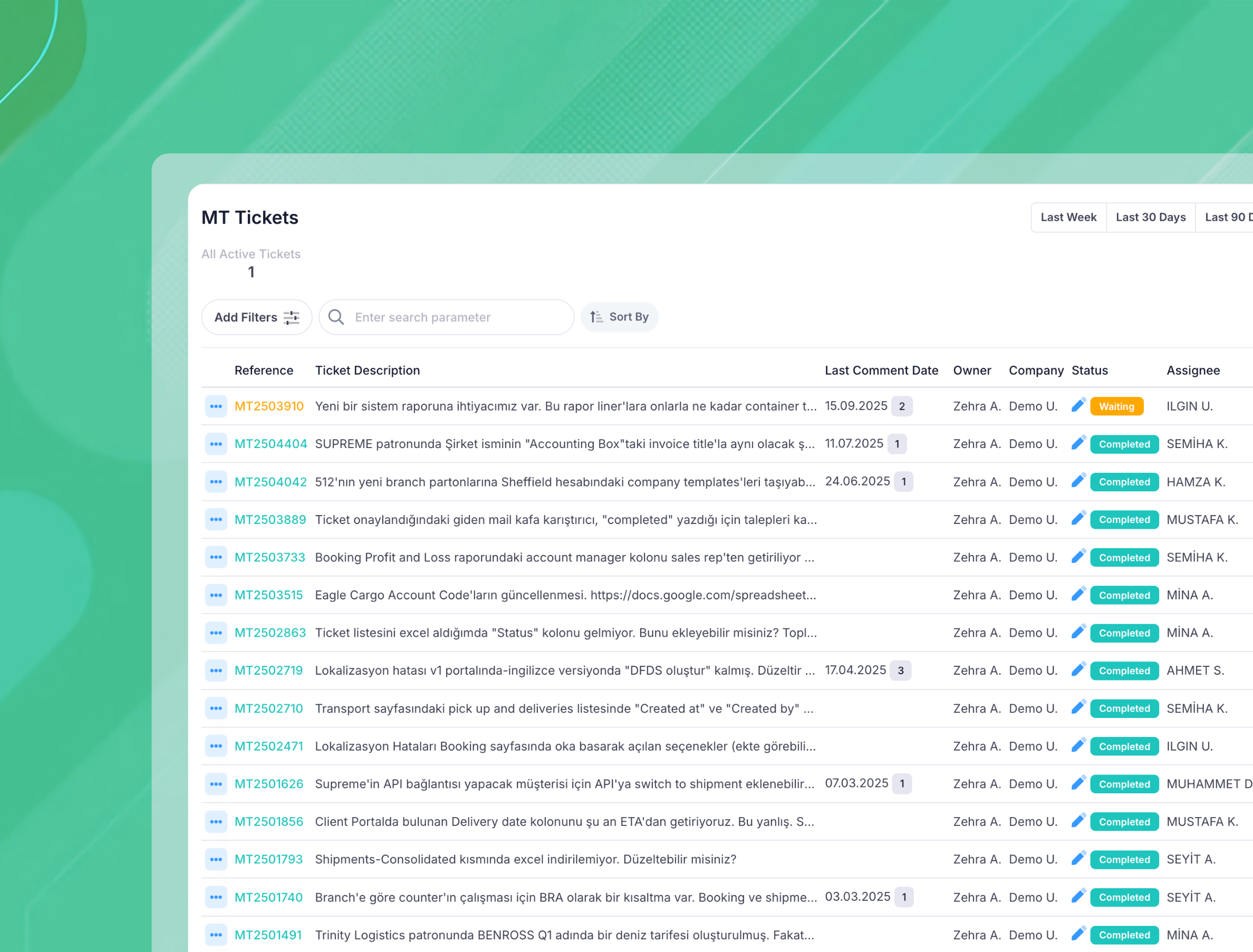ticket list in modaltrans