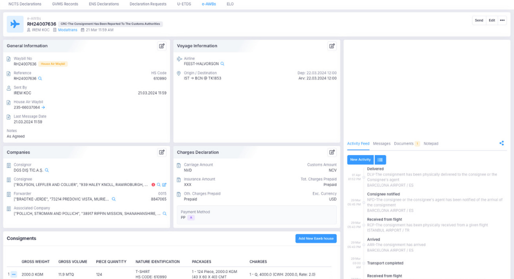 air shipment e-awb sending