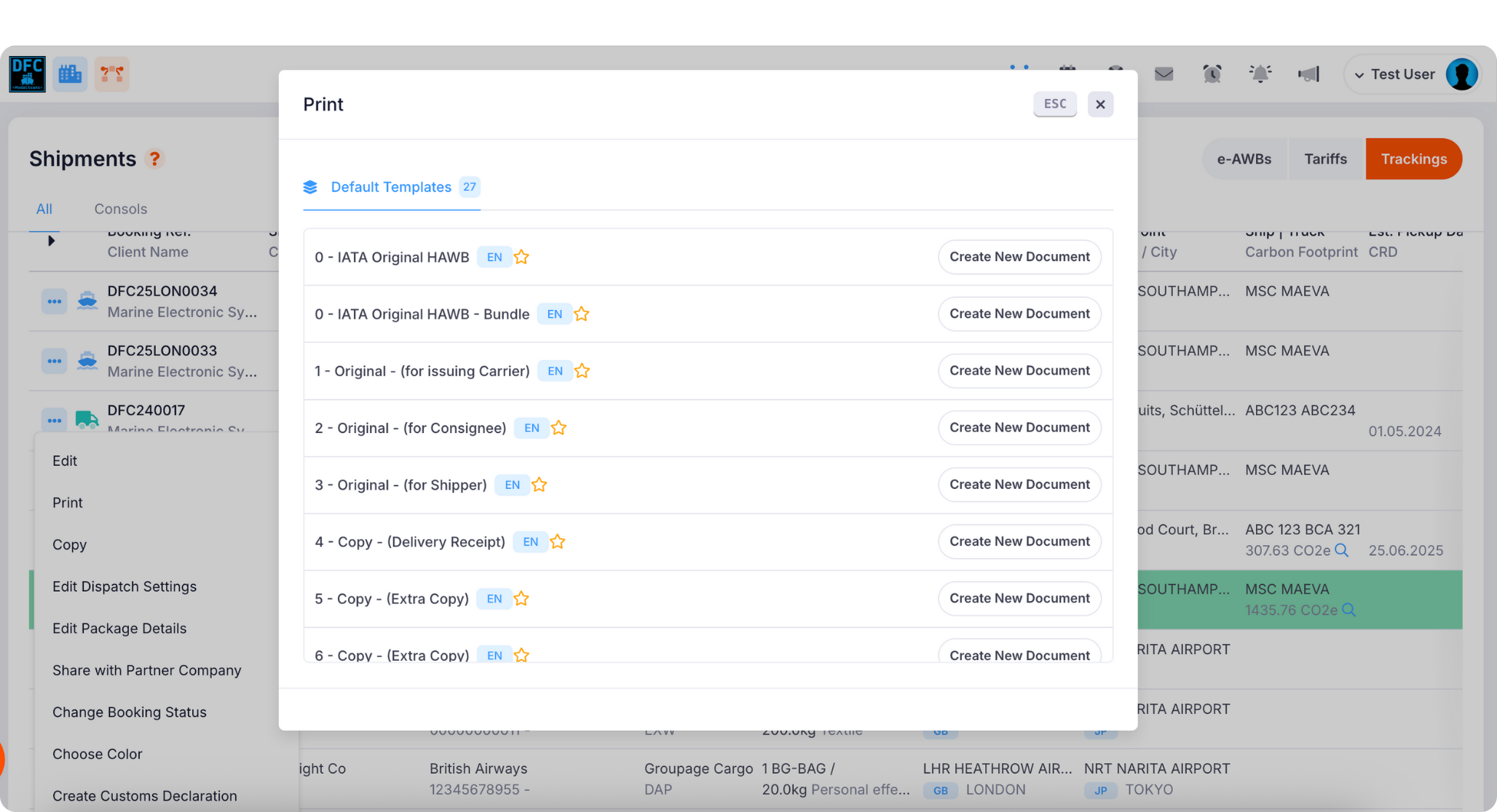 document options screenshot